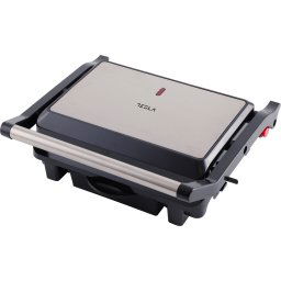 Grill electric Tesla GR200BX, 1000 W, placi neaderente tip grill 25.5x18 cm, maner termorezistent cromat, deschidere 1800, negru/inox