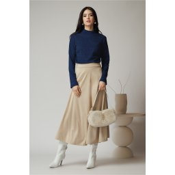 Fusta midi din catifea ivory