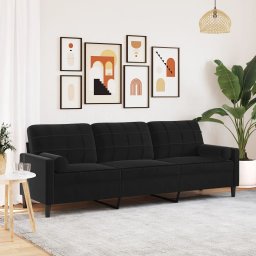 Canapea cu 3 locuri cu pernute, negru, 210 cm, catifea GartenMobel Dekor