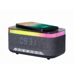 Ceas digital RGB + boxa + incarcare wireless 15W, Gembird DAC-SPKBT-QC15-BK