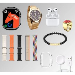 Set cadou ceas Smartwatch 9 in 1 H1000 Ultra 3 cu accesorii casti bratara