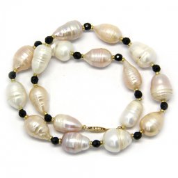 Colier din Perle de Cultura cu Turmalina - Baroca - 17-18 x 11-15 mm - ACC. Gold Filled
