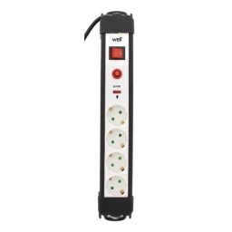 Prelungitor electric 4 prize Schuko 5 m cu intrerupator si contact de protectie la suprasarcina si supratensiune