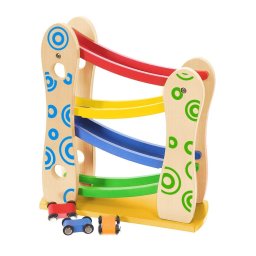 Pistă de tobogan din lemn + 3 mașini de jucărie Ecotoys