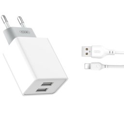 Incarcator de perete XO L65 2x USB 2,4A alb + cablu Lightning