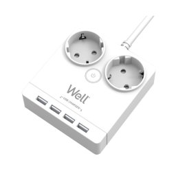 prelungitor well, 2 prize, 3m, 4x usb, cu protectie, cablu 3x1.5mmp