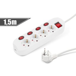 prelungitor cu 4 prize si buton 4+1 - 250 v • 16 a - 1,5 m - delight