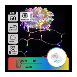 Aigostar - Ghirlandă LED de exterior, 50 LED / 8 funcții, 3xAA, 5,3 m, IP44, multicoloră