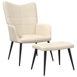 Scaun de relaxare cu taburet, crem, textil GartenMobel Dekor