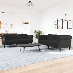 Set canapea 2 piese, negru, catifea GartenMobel Dekor