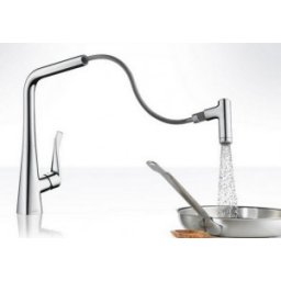 Baterie bucatarie Hansgrohe gama Metris Select 320, cu cap retractabil, crom