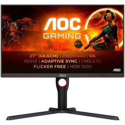 Monitor Gaming AOC, 27", VA, MiniLED, QHD, 180Hz, 1ms, HDR1000, FlickerFree, HA, Pivot, HDMI, DisplayPort, Q27G3XMN/BK, Negru