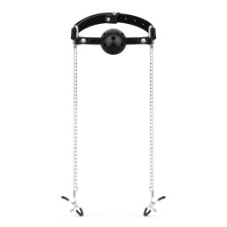 Bedroom Fantasies Ball Gag with Nipple Clamps Black
