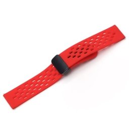 Curea roșie silicon perforata, închidere magnetica pentru smartwatch 20,22mm