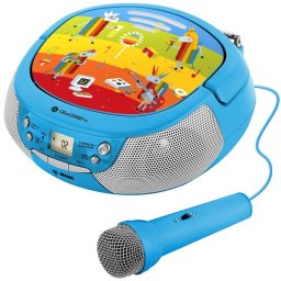 Radio CD pentru copii DECKO B, 2 x 0,8 W, Bluetooth, karaoke, microfon, MP 3, USB, AUX in, Albastru