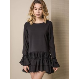 LEMONADE DRESS WITH VELVET RIBBONS AT THE SLEEVES BLACK