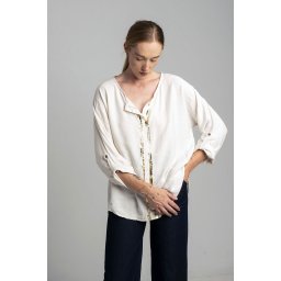 Ecru blouse with gold print