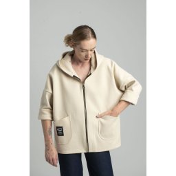 Beige transitional light jacket with hood