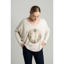Beige oversize blouse with a shiny print
