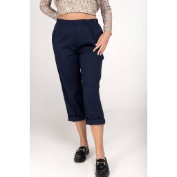 Navy blue cotton trousers with elastic band