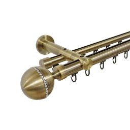 Galerie dublă Kalisto Crystal 25/19 mm aur antic – țeavă profil, prindere perete