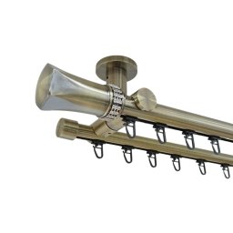 Galerie dublă Pluton Crystal 25/19 mm aur antic – țeavă profil, prindere tavan