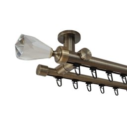 Galerie dublă CRYSTAL CONE DUBLA 25/19 mm aur antic – țeavă profil cu canal, prindere tavan
