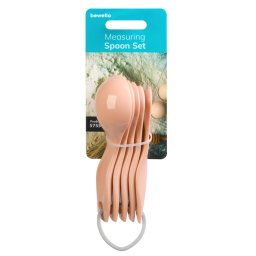 Ustensile gatit Set linguri de masură - plastic - culoare piersică - în diferite mărimi - 5 buc/pachet