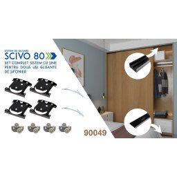 Set sistem si sine SCIVO 80 pentru 2 usi glisante de sifonier, L=2000 mm, finisaj negru mat