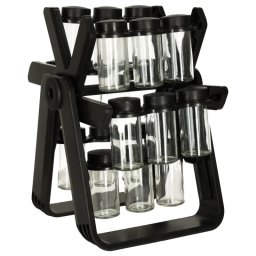 Organizator de condimente cu suport rotativ,18 recipiente,Gonga® Negru