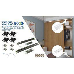 Set sistem, sine si amortizare laterala SCIVO 80 pentru 2 usi glisante de sifonier, L=2000 mm, finisaj alb mat