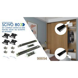 Set sistem, sine si amortizare laterala SCIVO 80 pentru 2 usi glisante de sifonier, L=2000 mm, finisaj negru mat