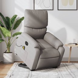 Fotoliu electric masaj rabatabil cu ridicare, gri taupe, textil GartenMobel Dekor