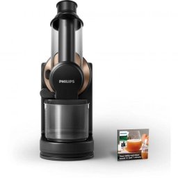 Storcator de fructe si legume prin presare la rece Philips Viva Collection HR1888/70, 150 W, capacitate vas 1 l, Recipient pulpa 0.75 l, Tub de alimentare 70 mm, Negru/Auriu