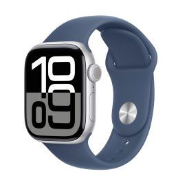 Smartwatch Apple Watch 10 GPS, Carcasa Silver Aluminium 42mm, ecran LTPO OLED, 64GB, curea silicon Denim Sport Band M/L, Argintiu/Albastru
