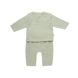 Set bluzita petrecuta si pantaloni lungi din muselina, BabyCosy, 100% bumbac organic, Verde (Marime: 12-18 Luni)