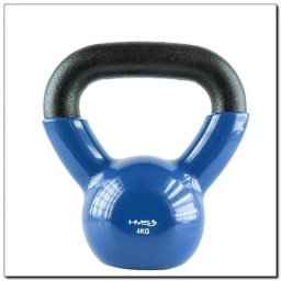 Greutate Kettlebell, Fonta/PVC, 4kg, Negru/Albastru