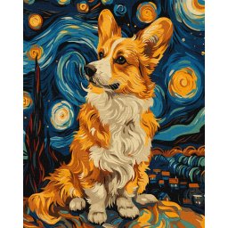 Set pictura pe numere, cu sasiu, Un adorabil corgi, 40x50 cm