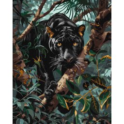 Set pictura pe numere, cu sasiu, Gratia panterei - culori metalizate, 40x50 cm
