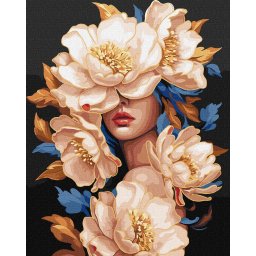 Set pictura pe numere, cu sasiu, Frumoasa in flori - culori metalizate, 40x50 cm