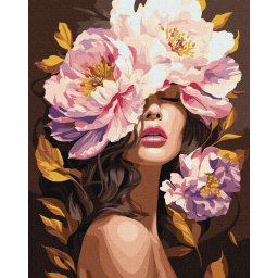 Set pictura pe numere, cu sasiu, In aroma de bujorii - culori metalizate, 40x50 cm