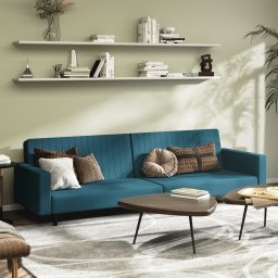 Canapea extensibila cu 2 locuri, albastru, catifea GartenMobel Dekor