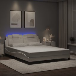 Cadru de pat cu lumini LED, alb, 160x200 cm, piele ecologica GartenMobel Dekor