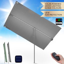 Blumfeldt Bayonne, umbrelă de soare, 130 x 180 cm, poliester, protecție UV 50, LED solar (GDW8-FlexShadeLED-DG)