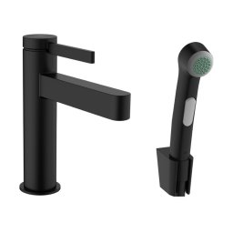 Baterie lavoar cu dus igienic, Hansgrohe, Finoris, cu ventil, negru mat