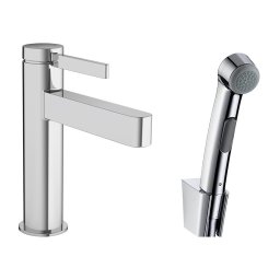 Set baterie lavoar, Hansgrohe, Finoris, cu dus igienic, ventil push-open, crom