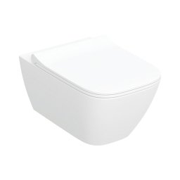 Set vas wc suspendat, Geberit, Smyle Square, rimless, cu capac soft close și quick release, alb