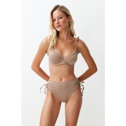 Trendyol Mink Balconette Tie-Up Silvery High Waist Hipster Bikini Set