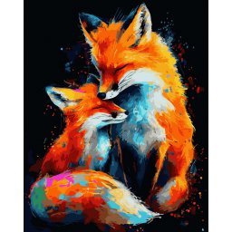 Set pictura pe numere, cu sasiu, Vulpi - canvas negru, 40x50 cm