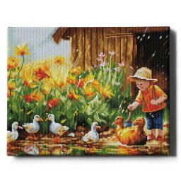 Set goblen cu diamante, cu sasiu, Aventura la tara, 40x50 cm
